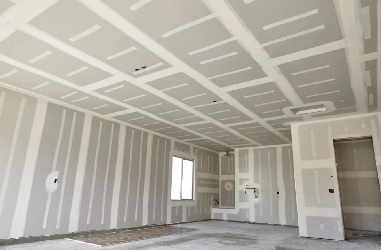 Drywall hung and taped, ready for paint